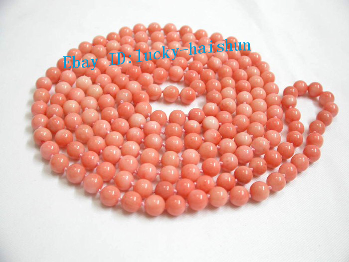 long 71 8mm round nature pink coral beads necklace  