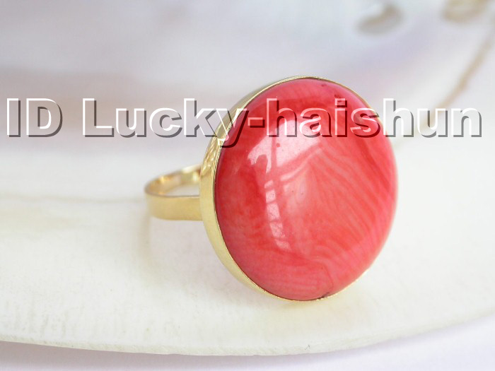 GENUINE 100% natural 21mm pink coral Rings 14KT  