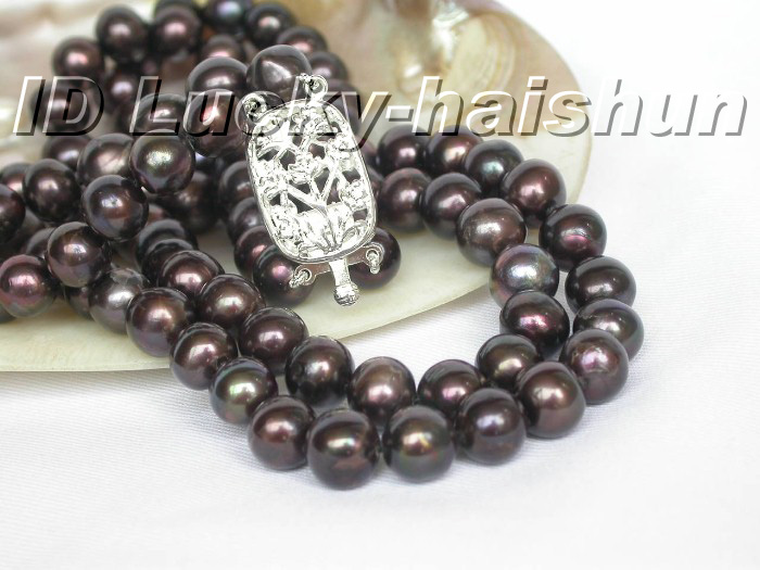 Genuine 21 2row 10mm round black pearl necklace  