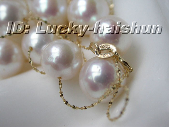 AAA 10mm 14K solid Gold Chain white pearl necklace  