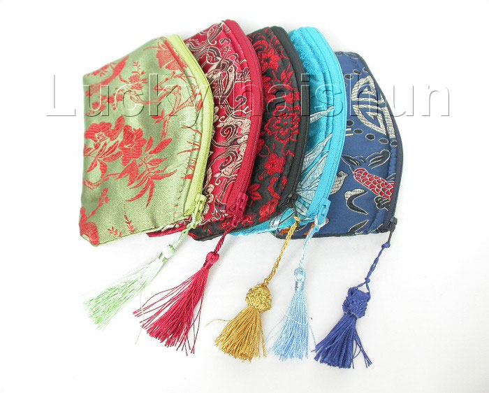 wholesale 5pieces silk pouch jewelry Zipper special Bag  