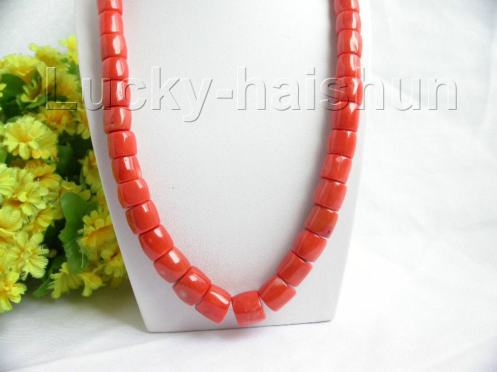 Genuine 21 15mm column pink coral beads necklace  