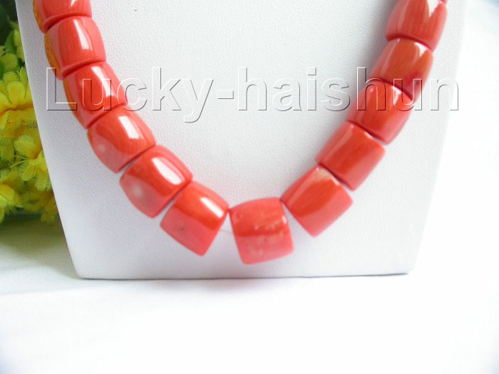 Genuine 21 15mm column pink coral beads necklace  