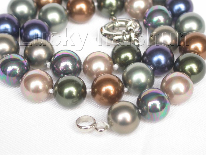 AAA 12mm Multi color black Gray coffee south sea shell pearls necklace 